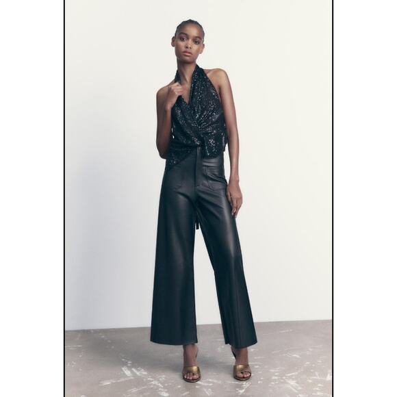Zara 'The Marine' Straight Faux Leather Pants in BLACK (8) - Picture 1 of 9